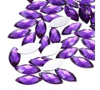 QUARKZMAN 100 Pz di Gemme a Forma di Occhio di Cavallo in Acrilico, Cristalli di Strass Viola Scuro 20X9Mm Gemme Piatte Cristalli di Strass Piatti in Bulk per L'Artigianato Strass