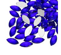 QUARKZMAN 100 Pzdi Pietre Preziose Acrilico con Retro Piatto 7mm x 15mm a Forma Occhio Cavallo, Pietre Artificiali Creazioni Artigianali, Pittura Viso, Gioielli Fatti a Mano - Blu Scuro