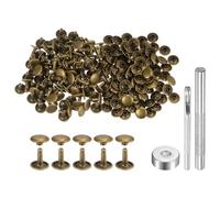 QUARKZMAN 100 Set di Rivetti in Pelle 10 x 10mm Elementi Fissaggio Borchie Rivetto a Doppio Cappuccio Metallo con 3 Attrezzi Montaggio per Artigianato Pelle Riparazioni, Bronzo