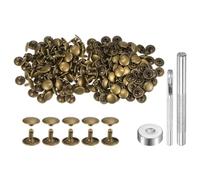 QUARKZMAN 100 Set di Rivetti in Pelle 10 x 12mm Elementi Fissaggio Borchie Rivetto a Doppio Cappuccio Metallo con 3 Attrezzi Montaggio per Artigianato Pelle Riparazioni, Bronzo