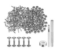 QUARKZMAN 100 Set di Rivetti in Pelle 10 x 7mm Elementi Fissaggio Borchie Rivetto a Doppio Cappuccio Metallo con 3 Attrezzi Montaggio per Artigianato Pelle Riparazioni, Tono Argento