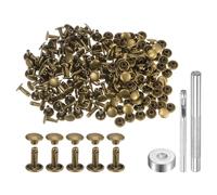 QUARKZMAN 100 Set di Rivetti in Pelle 10 x 8mm Elementi Fissaggio Borchie Rivetto a Doppio Cappuccio Metallo con 3 Attrezzi Montaggio per Artigianato Pelle Riparazioni, Bronzo