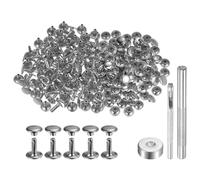 QUARKZMAN 100 Set di Rivetti in Pelle 10 x 9mm Elementi Fissaggio Borchie Rivetto a Doppio Cappuccio Metallo con 3 Attrezzi Montaggio per Artigianato Pelle Riparazioni, Tono Argento