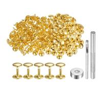 QUARKZMAN 100 Set di Rivetti in Pelle 12 x 12mm Elementi Fissaggio Borchie Rivetto a Doppio Cappuccio Metallo con 3 Attrezzi Montaggio per Artigianato Pelle Riparazioni, Tono Oro