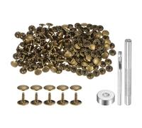 QUARKZMAN 100 Set di Rivetti in Pelle 12 x 12mm Elementi Fissaggio Borchie Rivetto a Doppio Cappuccio Metallo con 3 Attrezzi Montaggio per Artigianato Pelle Riparazioni, Bronzo