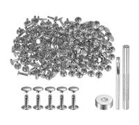 QUARKZMAN 100 Set di Rivetti in Pelle 12 x 9mm Elementi Fissaggio Borchie Rivetto a Doppio Cappuccio Metallo con 3 Attrezzi Montaggio per Artigianato Pelle Riparazioni, Tono Argento
