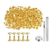 QUARKZMAN 100 Set di Rivetti in Pelle 12 x 9mm Elementi Fissaggio Borchie Rivetto a Doppio Cappuccio Metallo con 3 Attrezzi Montaggio per Artigianato Pelle Riparazioni, Tono Oro