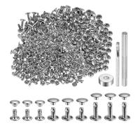 QUARKZMAN 100 Set di Rivetti in Pelle 3 Misure Elementi Fissaggio per Borchie con Rivetto a Doppio Cappuccio Metallo con 3 Rivetti Strumenti Impostazione per Artigianato Pelle, Tono Argento