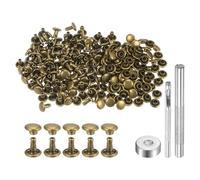 QUARKZMAN 100 Set di Rivetti in Pelle 6 x 6mm Elementi Fissaggio per Borchie con Rivetto a Doppio Cappuccio Metallo con 3 Rivetti Strumenti Impostazione per Artigianato Pelle, Tono Bronzo