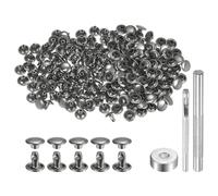 QUARKZMAN 100 Set di Rivetti in Pelle 6 x 8mm Elementi Fissaggio Borchie Rivetto a Doppio Cappuccio Metallo con 3 Attrezzi Montaggio per Artigianato Pelle Riparazioni, Grigio Metallico