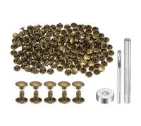 QUARKZMAN 100 Set di Rivetti in Pelle 6 x 8mm Elementi Fissaggio Borchie Rivetto a Doppio Cappuccio Metallo con 3 Attrezzi Montaggio per Artigianato Pelle Riparazioni, Bronzo