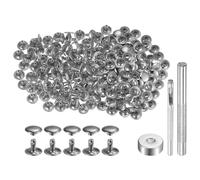 QUARKZMAN 100 Set di Rivetti in Pelle 8 x 10mm Elementi Fissaggio Borchie Rivetto a Doppio Cappuccio Metallo con 3 Attrezzi Montaggio per Artigianato Pelle Riparazioni, Tono Argento