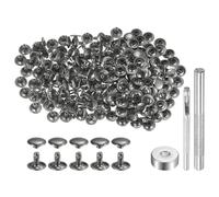 QUARKZMAN 100 Set di Rivetti in Pelle 8 x 10mm Elementi Fissaggio Borchie Rivetto a Doppio Cappuccio Metallo con 3 Attrezzi Montaggio per Artigianato Pelle Riparazioni, Grigio Metallico