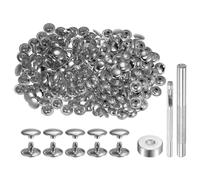QUARKZMAN 100 Set di Rivetti in Pelle 8 x 12mm Elementi Fissaggio Borchie Rivetto a Doppio Cappuccio Metallo con 3 Attrezzi Montaggio per Artigianato Pelle Riparazioni, Tono Argento