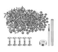 QUARKZMAN 100 Set di Rivetti in Pelle 8 x 6mm Elementi Fissaggio Borchie Rivetto a Doppio Cappuccio Metallo con 3 Attrezzi Montaggio per Artigianato Pelle Riparazioni, Tono Argento