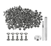 QUARKZMAN 100 Set di Rivetti in Pelle 8 x 6mm Elementi Fissaggio Borchie Rivetto a Doppio Cappuccio Metallo con 3 Attrezzi Montaggio per Artigianato Pelle Riparazioni, Grigio Metallico