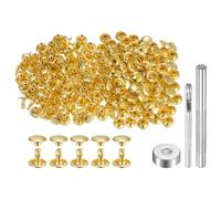 QUARKZMAN 100 Set di Rivetti in Pelle 8 x 9mm Elementi Fissaggio Borchie Rivetto a Doppio Cappuccio Metallo con 3 Attrezzi Montaggio per Artigianato Pelle Riparazioni, Tono Oro