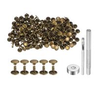 QUARKZMAN 100 Set di Rivetti in Pelle 8 x 9mm Elementi Fissaggio Borchie Rivetto a Doppio Cappuccio Metallo con 3 Attrezzi Montaggio per Artigianato Pelle Riparazioni, Bronzo