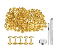 QUARKZMAN 100 Set Rivetti in Pelle 10 x 10mm Elementi Fissaggio Borchie Rivetto a Doppio Cappuccio Metallo 3Pz Montaggio Chicago per Borse Scarpe Pelle Riparazioni, Tono Oro
