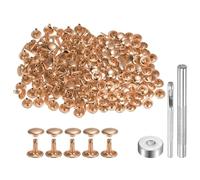 QUARKZMAN 100 Set Rivetti in Pelle 10 x 10mm Elementi Fissaggio Borchie Rivetto a Doppio Cappuccio Metallo 3Pz Montaggio Chicago per Borse Scarpe Pelle Riparazioni, Tono Oro Chiaro