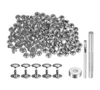 QUARKZMAN 100 Set Rivetti in Pelle 10 x 12mm Elementi Fissaggio Borchie Rivetto a Doppio Cappuccio Metallo 3Pz Montaggio Chicago per Borse Scarpe Pelle Riparazioni, Tono Argento