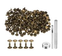 QUARKZMAN 100 Set Rivetti in Pelle 10 x 9mm Elementi Fissaggio Borchie Rivetto a Doppio Cappuccio Metallo 3Pz Montaggio Chicago per Borse Scarpe Pelle Riparazioni, Bronzo