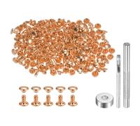 QUARKZMAN 100 Set Rivetti in Pelle 6 x 6mm Elementi Fissaggio Borchie Rivetto a Doppio Cappuccio Metallo 3Pz Montaggio Chicago per Borse Scarpe Pelle Riparazioni, Tono Oro Chiaro