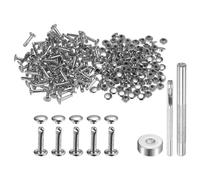 QUARKZMAN 100 Set Rivetti in Pelle 6mm x 12mm Elementi Fissaggio Borchie Rivetto a Doppio Cappuccio Metallo 3Pz Montaggio Chicago per Borse Scarpe Pelle Riparazioni, Tono Argento