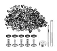 QUARKZMAN 100 Set Rivetti in Pelle 6mm x 8mm Elementi Fissaggio Borchie Rivetto a Doppio Cappuccio Metallo 3Pz Montaggio Chicago per Borse Pelle Riparazioni, Nero Brillante