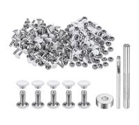 QUARKZMAN 100 Set Rivetti in Pelle 6mm x 8mm Elementi Fissaggio Borchie Rivetto a Doppio Cappuccio Metallo 3Pz Montaggio Chicago per Borse Pelle Riparazioni, Bianco