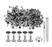 QUARKZMAN 100 Set Rivetti in Pelle 6mm x 8mm Elementi Fissaggio Borchie Rivetto a Doppio Cappuccio Metallo 3Pz Montaggio Chicago per Borse Pelle Riparazioni, Nero Opaco
