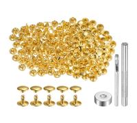 QUARKZMAN 100 Set Rivetti in Pelle 8 x 10mm Elementi Fissaggio Borchie Rivetto a Doppio Cappuccio Metallo 3Pz Montaggio Chicago per Borse Scarpe Pelle Riparazioni, Tono Oro