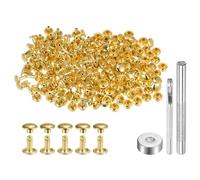 QUARKZMAN 100 Set Rivetti in Pelle 8 x 7mm Elementi Fissaggio Borchie Rivetto a Doppio Cappuccio Metallo 3Pz Montaggio Chicago per Borse Scarpe Pelle Riparazioni, Tono Oro