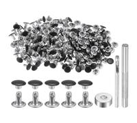 QUARKZMAN 100 Set Rivetti in Pelle 8mm x 8mm Elementi Fissaggio Borchie Rivetto a Doppio Cappuccio Metallo 3Pz Montaggio Chicago per Borse Scarpe Pelle Riparazioni, Nero Opaco