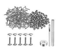 QUARKZMAN 100 Set Rivetti in Pelle 9mm x 16mm Elementi Fissaggio Borchie Rivetto a Doppio Cappuccio Metallo 3Pz Montaggio Chicago per Borse Scarpe Pelle Riparazioni, Tono Argento
