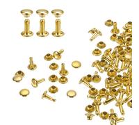 QUARKZMAN 100 Set Rivetti in Pelle Doppia Cappuccio, 6x8mm Tondo Rivetto Tubolari a Vite per Cuoio Chicago Metallo per Pelle Cintura Tessuto Collare Borsa Riparazione Decorazione, Oro