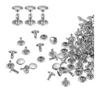 QUARKZMAN 100 Set Rivetti in Pelle Doppia Cappuccio, 9x8mm Tondo Rivetto Tubolari a Vite per Cuoio Chicago Metallo per Pelle Cintura Tessuto Collare Borsa Riparazione Decorazione, Argento