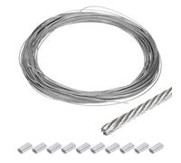 QUARKZMAN 100Ft(30M) Filo Fune 304 Acciaio Inox Cavo 3/64"(1mm) Vinile Rivestito con 10pz Alluminio Manicotti per Gruccia Appendiabiti Sollevamento Argento Tono