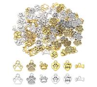 QUARKZMAN 100Pcs 5 Stili Ciondoli A Forma Di Zampa Di Cane, Ciondoli A Forma Cuore Stile Bordo Lega Impronta Animale A Osso Per Cane Per Cani Traforati Per Creazione Gioielli,