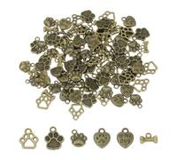 QUARKZMAN 100Pcs 5 Stili Ciondoli A Forma Di Zampa Di Cane, Cuore Stile Bordo In Lega Pendenti A Forma Impronta Animale Ciondoli A Osso Per Cane Per Cani Forati Per Creazione Gioielli,