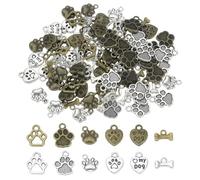 QUARKZMAN 100Pcs 5 Stili Ciondoli A Forma Di Zampa Di Cane, Cuore Stile Bordo In Lega Pendenti A Forma Impronta Animale Ciondoli A Osso Per Cane Per Cani Forati Per Creazione Gioielli,