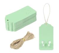 QUARKZMAN 100Pcs Etichette Regalo in Carta Kraft con Cordino, 3.5 x 1.6 Inch Etichette Appese a Forma d’Onda In Carta Verde Chiaro Per Prezzo, Fai Da Te Artigianato