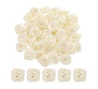 QUARKZMAN 100pz 1,5cm Mini Rose di Nastro in Raso Fiori Artificiali Stoffa Nastro Raso per Accessori Fai Da Te Cucito Confezione Regalo Decorazione Matrimonio, Beige