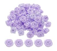 QUARKZMAN 100pz 1,5cm Mini Rose di Nastro in Raso Fiori Artificiali Stoffa Nastro Raso per Accessori Fai Da Te Cucito Confezione Regalo Decorazione Matrimonio, Viola