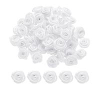 QUARKZMAN 100pz 1,5cm Mini Rose di Nastro in Raso Fiori Artificiali Stoffa Nastro Raso per Accessori Fai Da Te Cucito Confezione Regalo Decorazione Matrimonio, Bianco