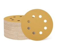 QUARKZMAN 100Pz 125mm 5 Inch Disco Levigatore 8 Fori Grana 320 Carta Vetrata a Gancio e Anello per Levigatrice Orbitale per Lavorazione del Legno Automobilistico Metallo, Oro
