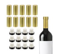 QUARKZMAN 100pz Capsule PVC Termorestringenti con 12pz Tappo Tappetto per Vino Sigillante per Bottiglie per Vino Tappi con Linguette a Strappo per Bottiglie per Vino Cantine Casa 30x60mm Oro