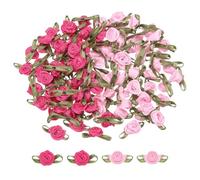 QUARKZMAN 100Pz Mini Rose Finte Rosso Rosa/Rosa 1.5x3cm Fiori Artificiali Mini Rose Nastro Finti per Decorazioni Cucito Applicazioni Lavoretti Piccoli Fiocchi in Raso Fiori