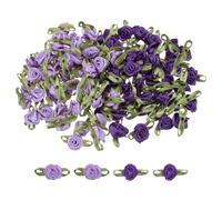QUARKZMAN 100Pz Mini Rose Finte Viola Chiaro/Viola Scuro 1.5x3cm Fiori Artificiali Mini Rose Nastro Finti per Decorazioni Cucito Applicazioni Lavoretti Piccoli Fiocchi in Raso Fiori