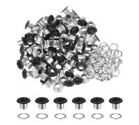 QUARKZMAN 100pz Occhielli Grommets 1/5" (5mm) ID Occhiello Autoportante Metallo con Foro Rondelle per Scarpe Cuoio Perline Nuclei Tela Etichette, Nero Opaco